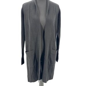 Isaac Mizrahi luxe cozy long black open front soft cashmere pocket cardigan S